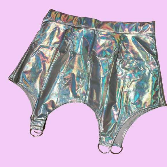 Metallic High Waist Faux Leather Bodycon Mini Skirt with Ring Clips - Picture 2 of 5